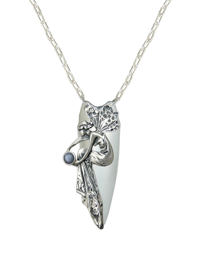 Sterling Silver Full Bodied Fairy Aromatherapy Pendant Necklace With Grey Moonstone